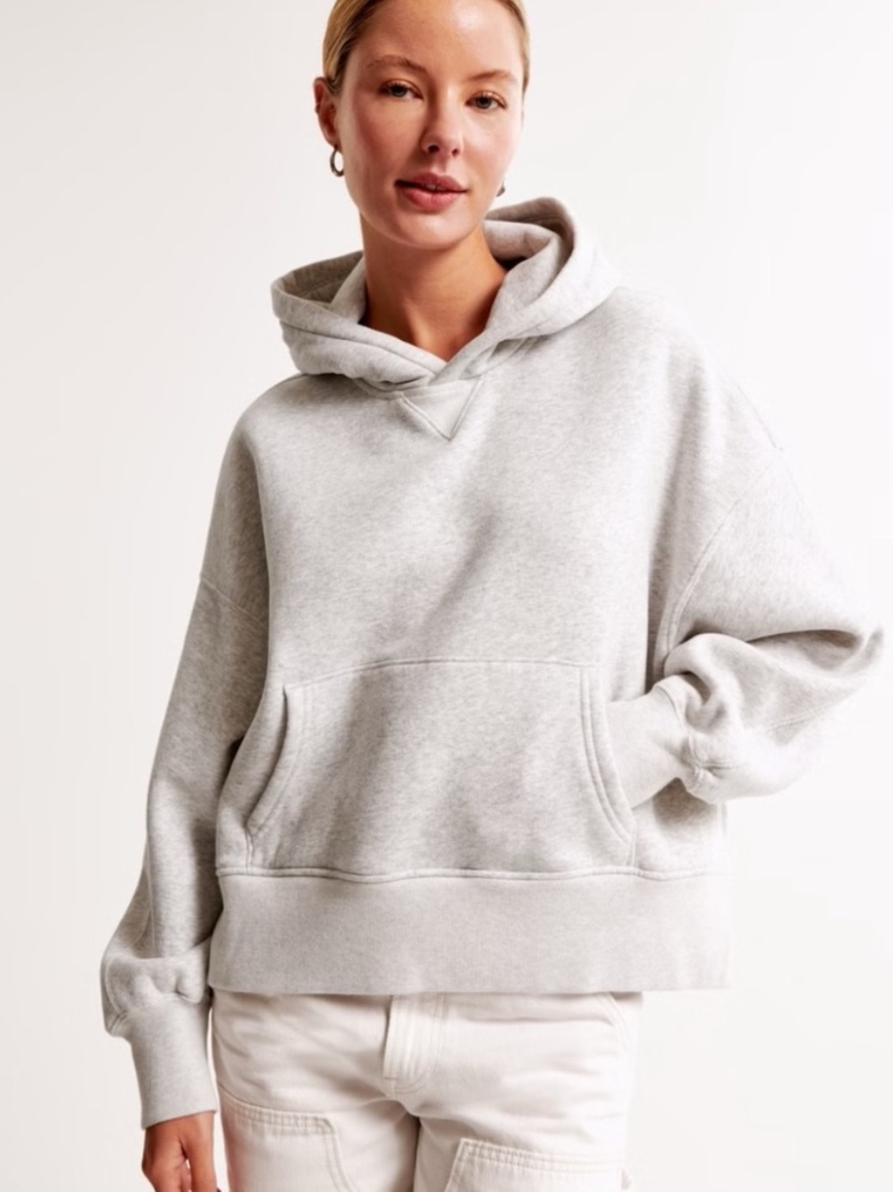 Abercrombie Light Grey Cropped Hoodie